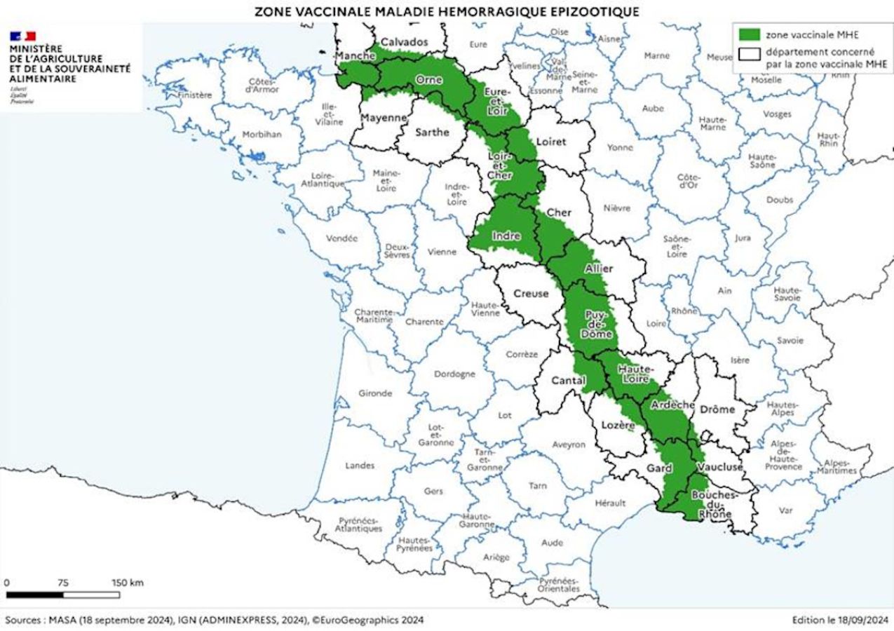 Carte nationale de la zone vaccinale MHE