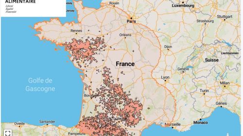 Localisation des foyers de maladie hémorragique (MHE) détectés en France.