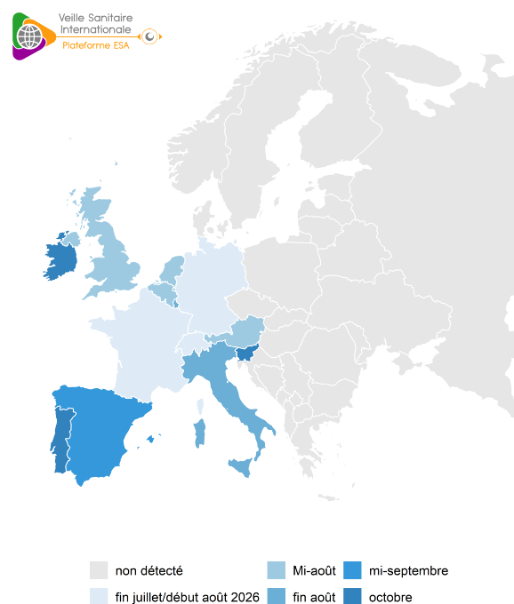 Pays pour lesquels au moins un foyer de Shamonda-Europe a été détecté selon la période connue de détection au 12/10/2026 (BHVSI)