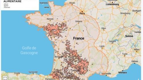 Localisation des foyers de maladie hémorragique (MHE) détectés en France.