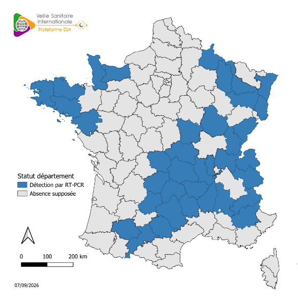 Détection de Shamonda-Europe par RT-PCR (sources: Adilva, ENVT et GDS France le 07/09/2026)