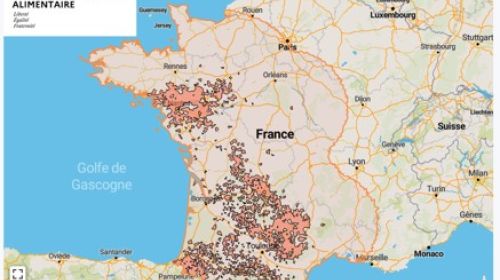 Localisation des foyers de maladie hémorragique (MHE) détectés en France.